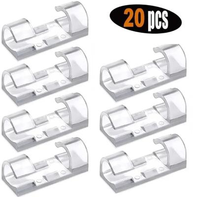 Self Adhesive Cable Management Clips Transparent Sticky Back Cable Organizers Plastic Material 20 PC Pack Wire Clips