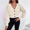 Women's Wool Cardigan Sweater Spring/Autumn Outerwear V-Neck Solid Color Design Oversized Knit Open-Front Cardigan