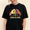 Unisex Cotton Tshirt Love Is Love Pride Graphic Tee Rainbow Heart Hand Gesture Lgbt Equality Summer Casual Crew Neck Tops