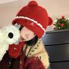 Sweet Neck Collar Beanies Cap Bow Pullover Cap Fashion Bear Ear Knitted Hat  Autumn