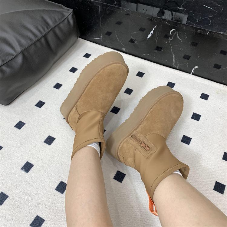 Sangpo Winter New Sheepskin Integrated Deep Boots Medium Tube Elastic Boots Thickened Warm Thick-soled Snow Boots Women