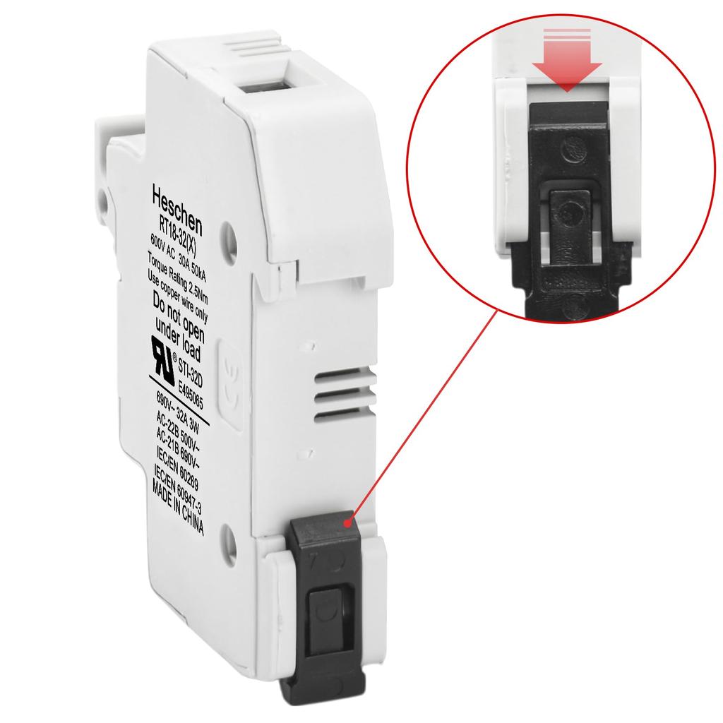 Heschen RT18-32(X) 32A AC690V Single Pole DIN Rail Mount Cylindrical Fuse Holder Base for
