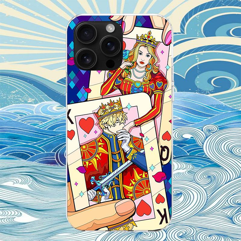 Fashion Poker Card King Queen Phone Case For iPhone 11 12 13 Mini 14 15 Plus 17 Air 16 Pro Max 16E 7 8 SE 2020 Customized Print