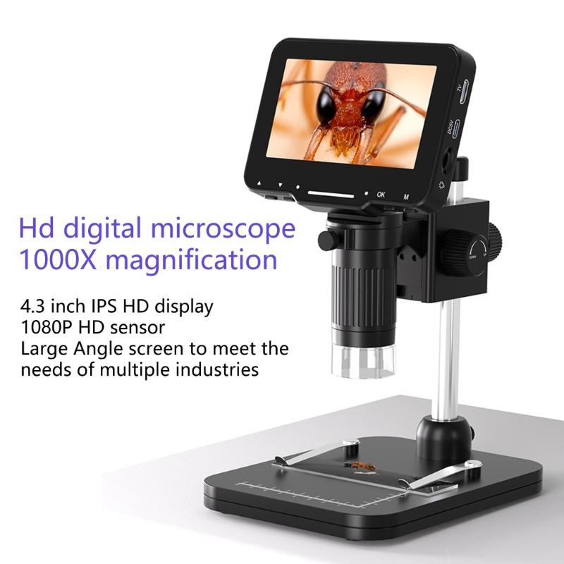 LCD Digital Microscope 4.3Inch Screen 720P Video Recorder 1-1000X Magnification Zoom Coin Microscope Magnifier PC View