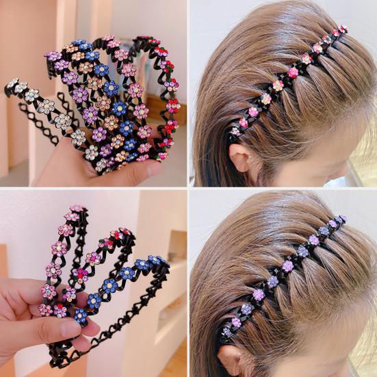 Hair Hoop Flower Ornament Lightweight Non-Slip Shiny Visual Effect Easy-wearing Decorative Resin Rhinestone Floral Style Soft Edge Hair Hoop for