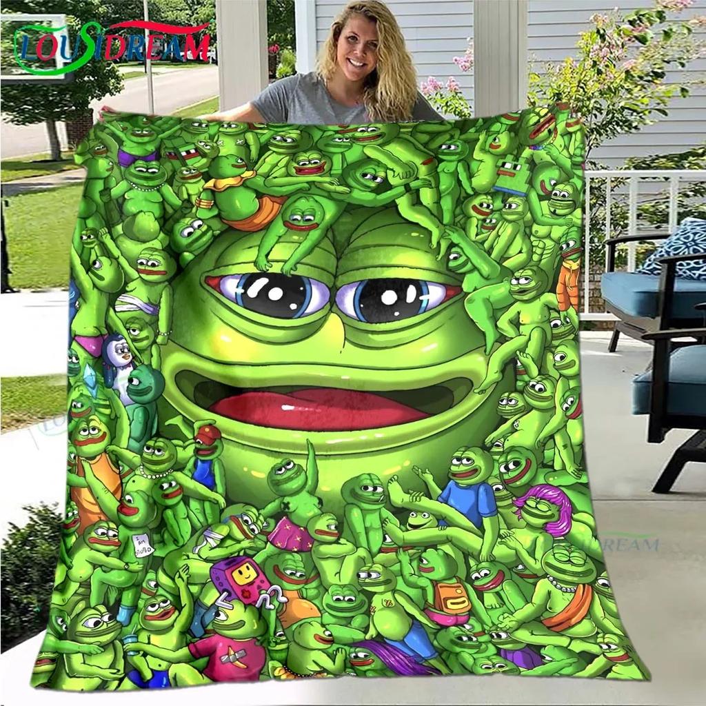 Cartoon Frog Pepe  Printed Four Season Blanket Sofa Cover Travel Bed Plush Office Break Blanket Birthday Gift Picnic Blanket