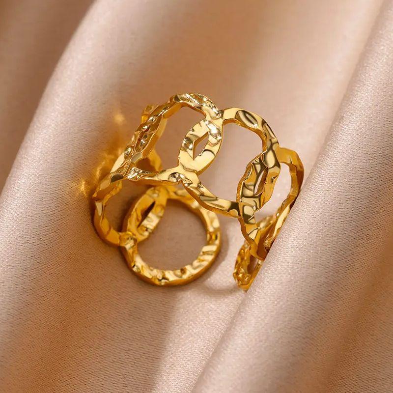 Stainless Steel Multi Layer Rings for Women Vintage Punk Open Adjustable Finger Ring Fashion Jewelry Wedding Birthday Gift 2024