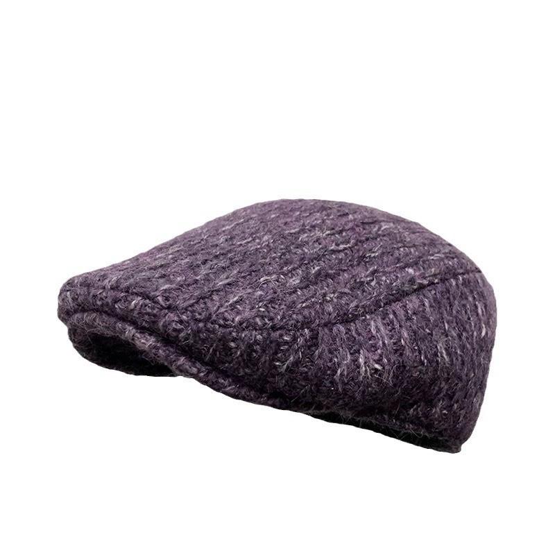 

Шерстяная смешанная расцветка тканая грубая шерсть кепка вперед вязаный твидовый берет женский M（56-58cm） фиолетовый