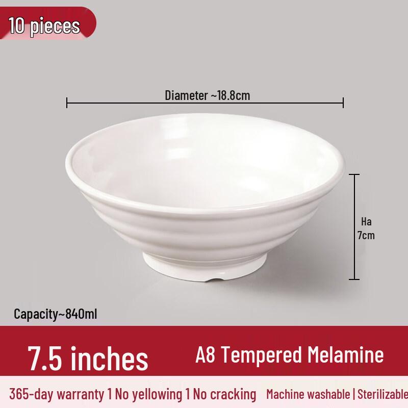 Gannian Melamine Two-Tone Ribbed Noodle Bowl - 7.5 Inch