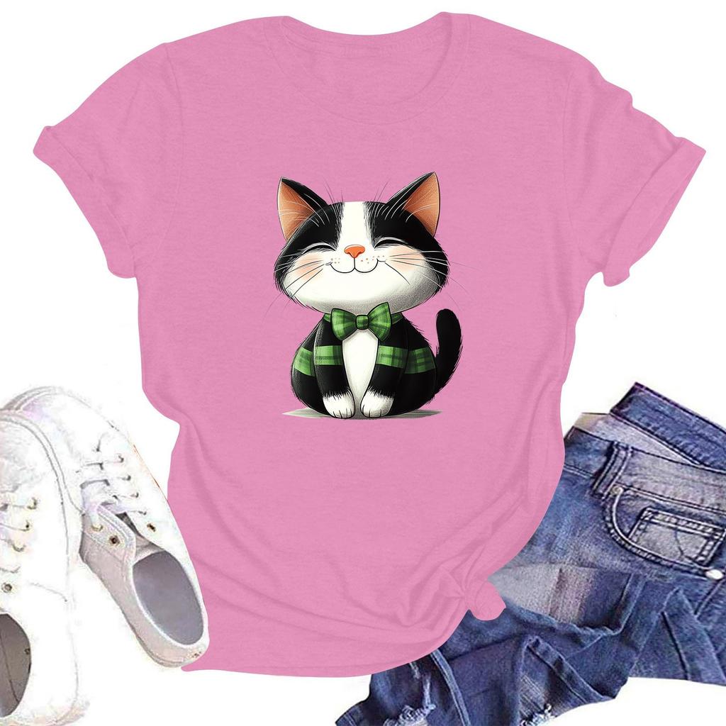 Women's Fashion Printed Round Neck Short Sleeve T-Shirt Pullover Top