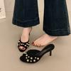 Large size rivet open-toed cool slippers women's summer new thin heel wear sexy high-heeled one-word slippers
