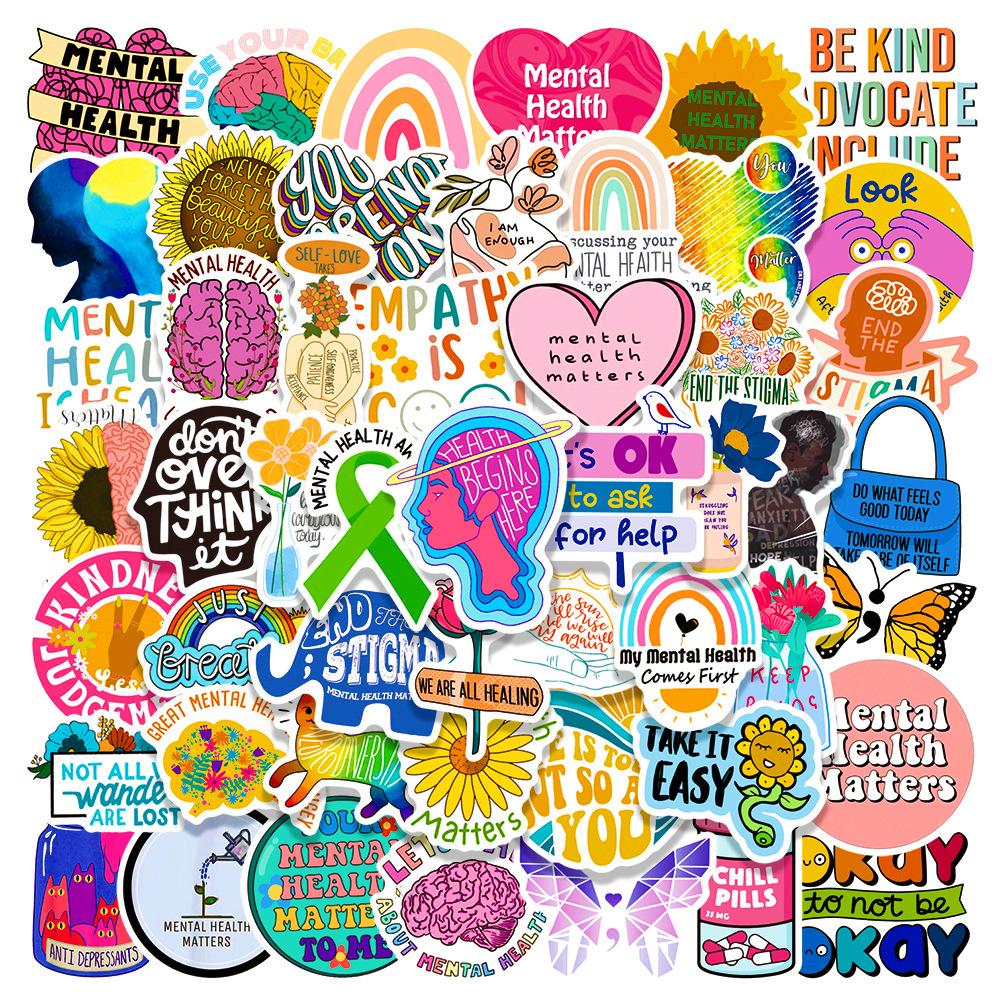 50Pcs Mental Health Awareness Stickers Laptop Notebook Phone Fridge Room Psychology Therapy Aesthetic Diy Decal Sticker