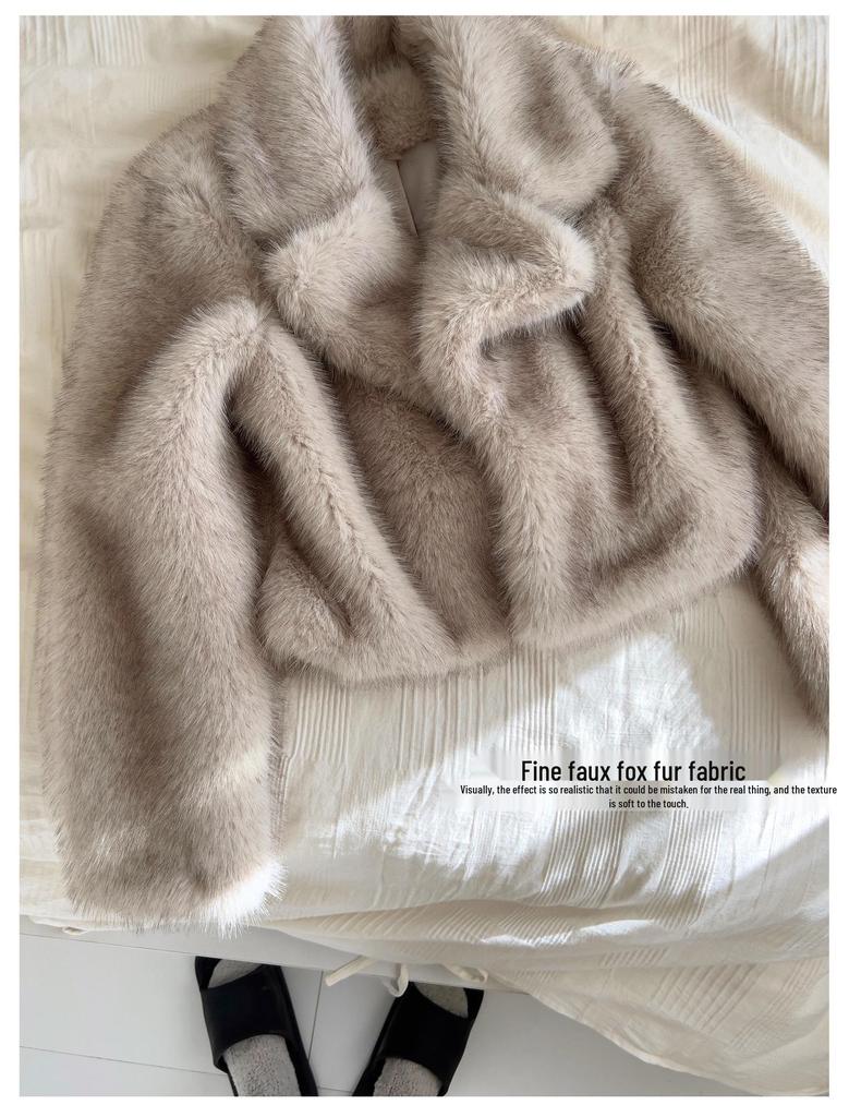 Eco-Friendly Faux Fox Fur Lapel Coat - European & American Fashion, Winter 2025 Women's Style