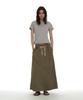 PARTIMENTO WOMEN Inverted Drawstring Maxi Skirt_Khaki Green