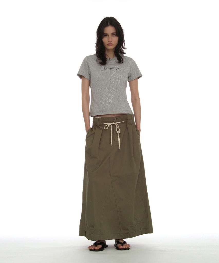 PARTIMENTO WOMEN Inverted Drawstring Maxi Skirt_Khaki Green