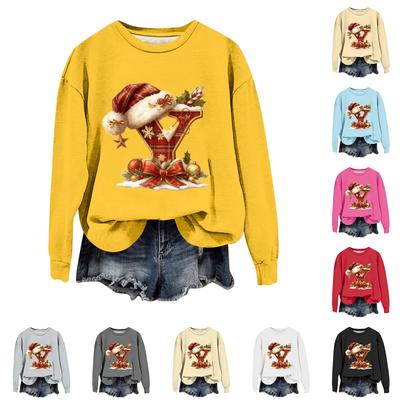 Women's Fashionable Casual Long-Sleeved Christmas Letter Print Crew-Neck Sweatshirt