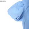 ZANZEA Women Summer Round Neck Puff Short Sleeve Casual Dress