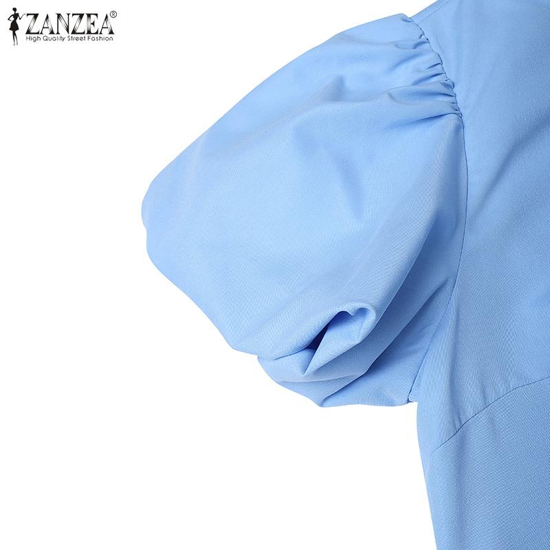 ZANZEA Women Summer Round Neck Puff Short Sleeve Casual Dress