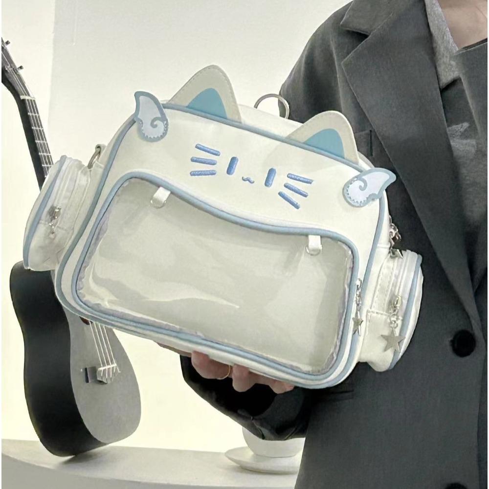 College-Stil Y2K Jk Umhängetasche Harajuku Transparente Tasche Ita Tasche Große Kapazität PU Katzen Rucksäcke Mädchen