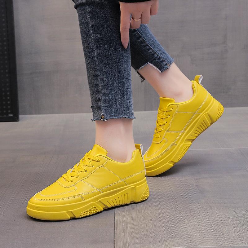 

Спортивная обувь конфетных цветов, модные теннисные туфли на шнуровке, женские кроссовки на платформе, женские кроссовки из вулканизированной кожи, осень 2024 г. 42 жёлтый