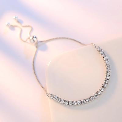 925 Sterling Silver Adjustable Box Chain Crystal Round Bead Charm Bracelet &Bangle For Women Wedding Jewelry