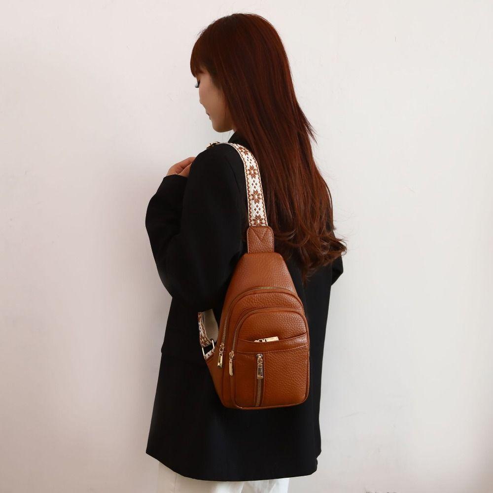 PU Leather Bohemian Chest Bag Solid Color Women's Handbag Unisex Crossbody Backpack  Hiking