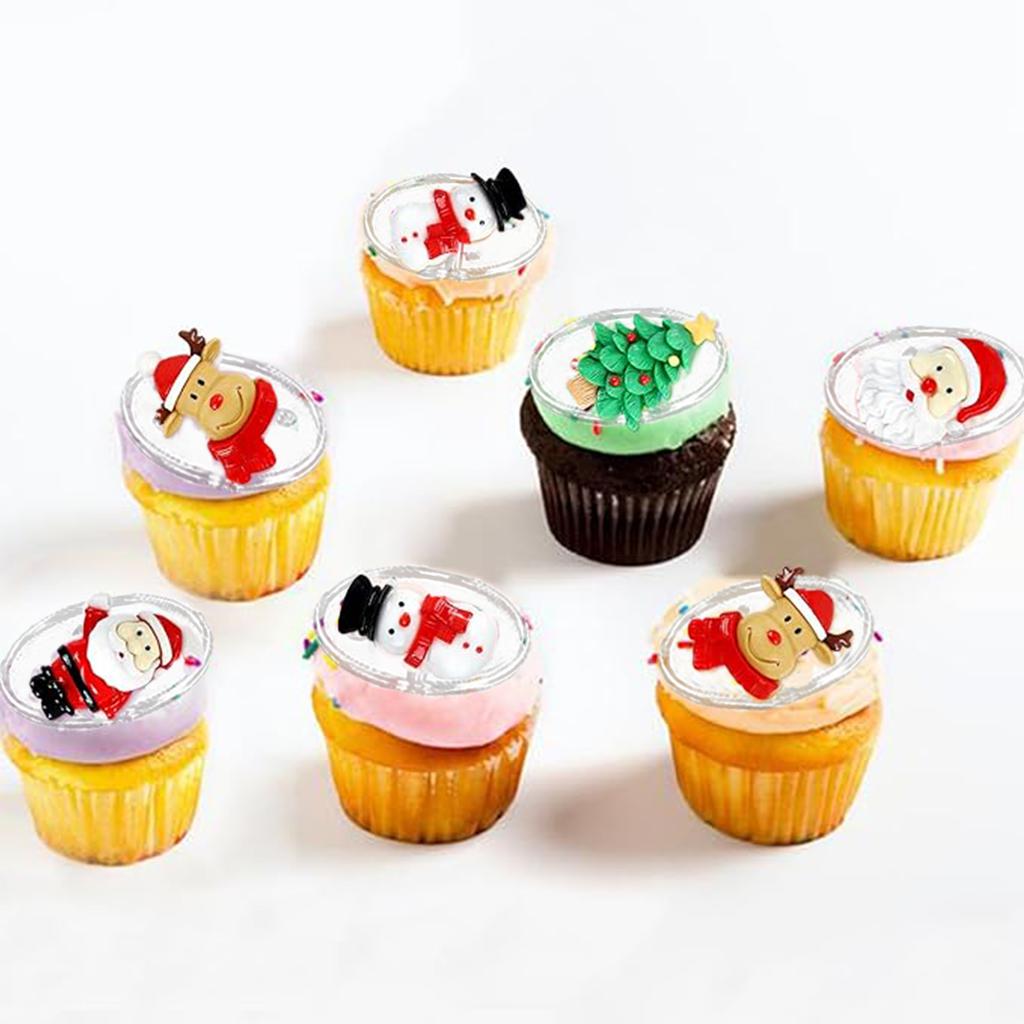 10pcs Resin 2D Christmas Cake Toppers Merry Christmas Santa Claus Tree Deer Cupcake Picks for Xmas Party Decor Supplies