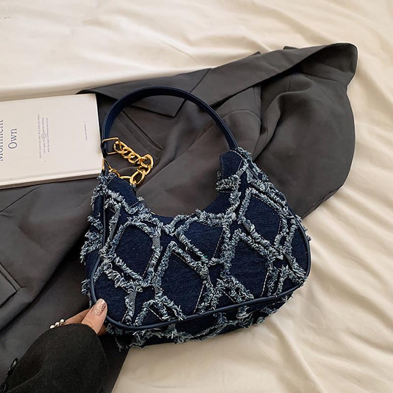 Chic 2024 Summer Small Square Bag With Zipper Closure Retro Style In Deep Blue