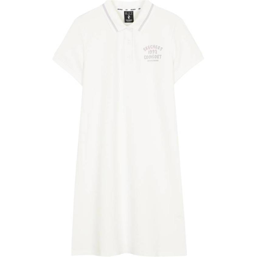 Skechers American Vintage High Street Striped Print Loose Comfortable Soft Fashion Simple Button Letter Short Sleeve Dress Women dress L224W094-0074 S