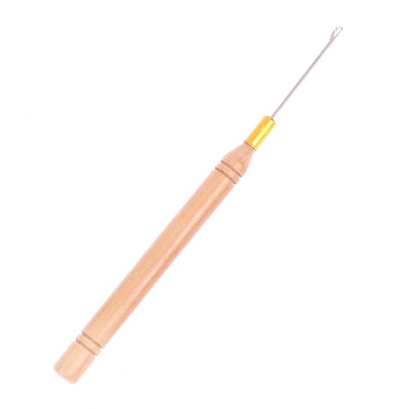 2Pcs Wooden Handle Hook Needle Lace Wig Making Knitting Micro Ring Loop Hair Extension Weaving Crochet Hook Needle Tools