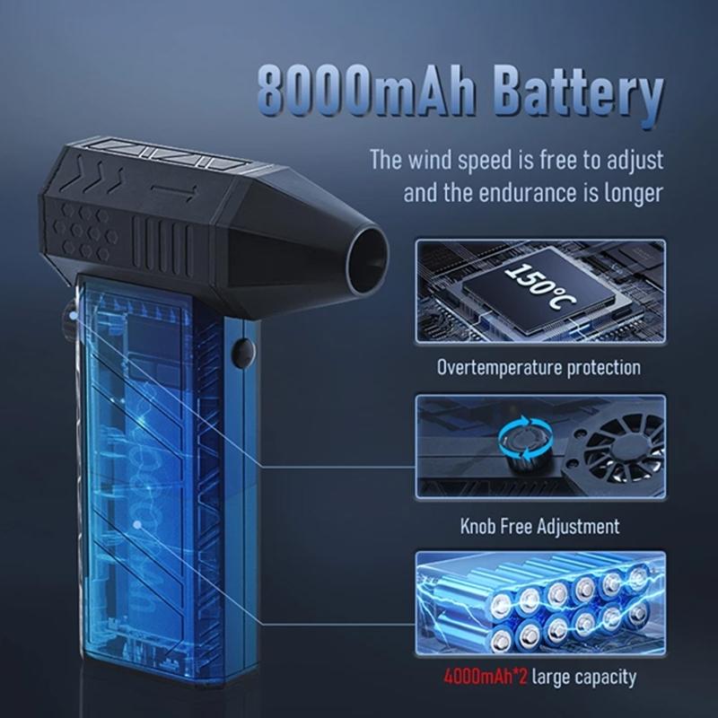 Cordless Boosted Blower Featuring 130000 RPM High Speed Airflows for Effective Dust Removal in Various Indoor Outdoor
