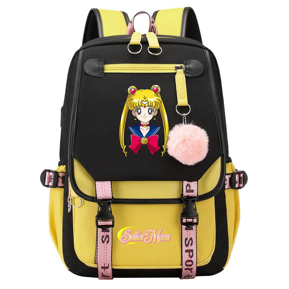 Neuer Anime Sailor Moon USB-Schulrucksack für Teenager, Damen- und Herrenmodell, Gurtband-Klapprucksack