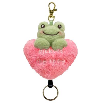 Nakajima Corporation Pickles the Frog Smile Heart Plush Reel for Pass Case - Cute, for Commuting and School - Authentic Product 218575-25