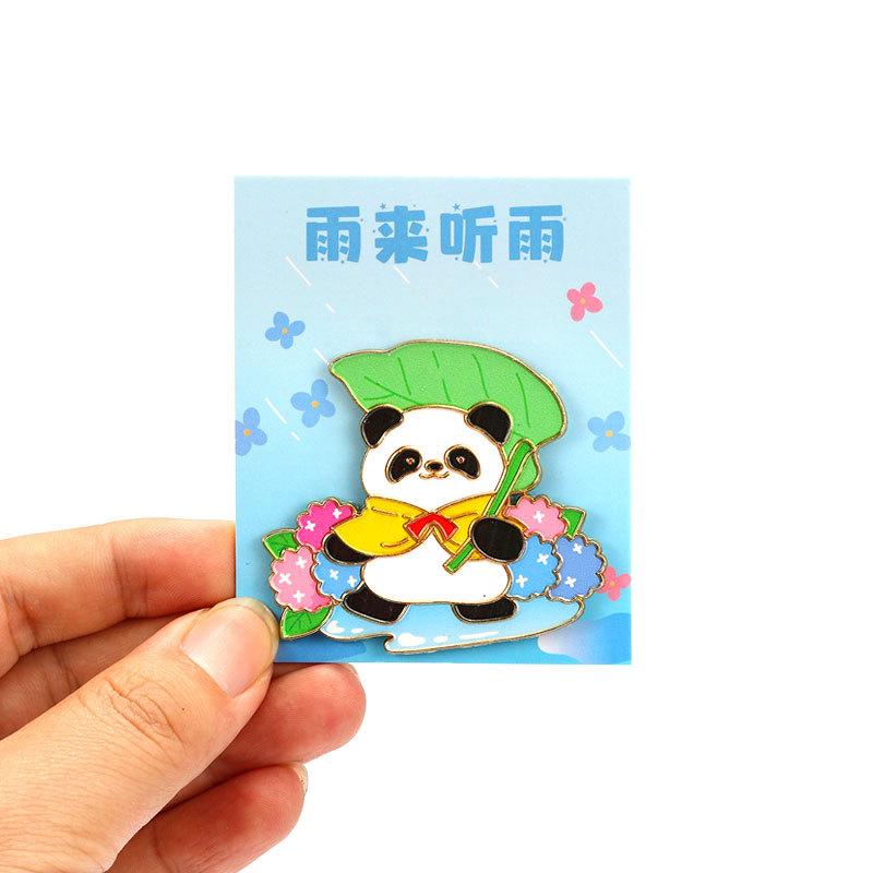 Cute Lotus Leaf Panda Chengdu Cultural Souvenir Metal Magnetic Fridge Magnet Zinc Alloy Baked Enamel Printed Refrigerator Sticker