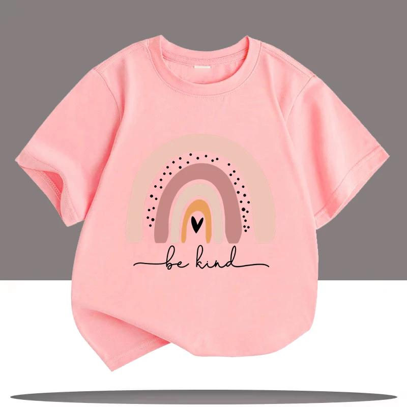 Cartoon Rainbow Print Children Tshirt Summer Girls Boys Casual Tops Cute Colorful Funny Kids ONeck Short Sleeve Tshirt