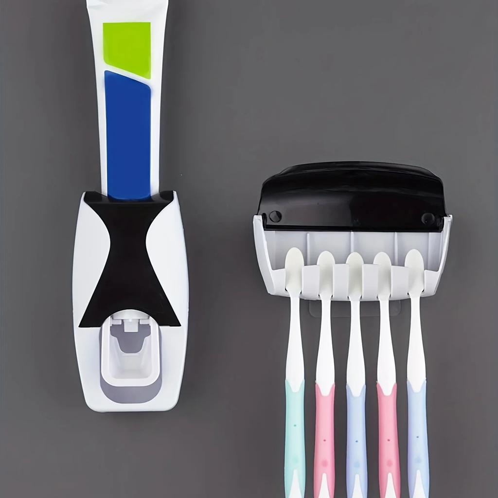 2pcs-Automatic Toothpaste Squeezer Toothbrush Holder Set Bathroom Accessories (1 PC Toothpaste Squeezer+ 1PC Toothbrush Holder)