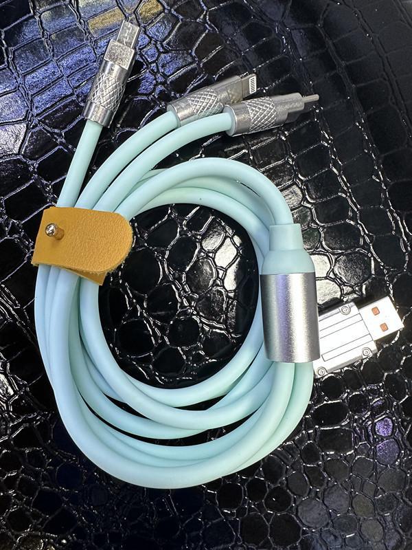 

120 Вт цинковый сплав 6A три в одном кабель для быстрой зарядки с подсветкой bare wire with leather buckle мятный зеленый