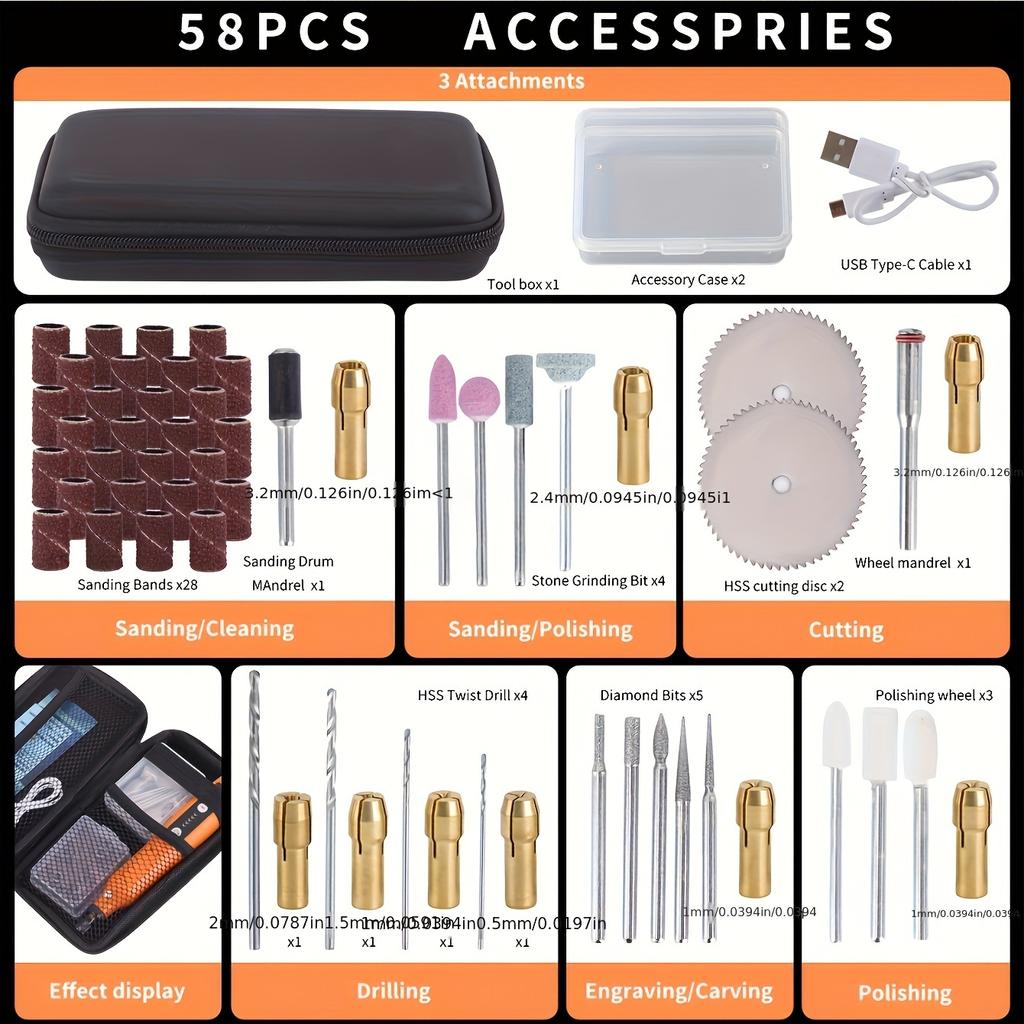 The electric grinder adopts a handheld small jade carving small electric drill micro drill, equipped with various accessories and storage bags