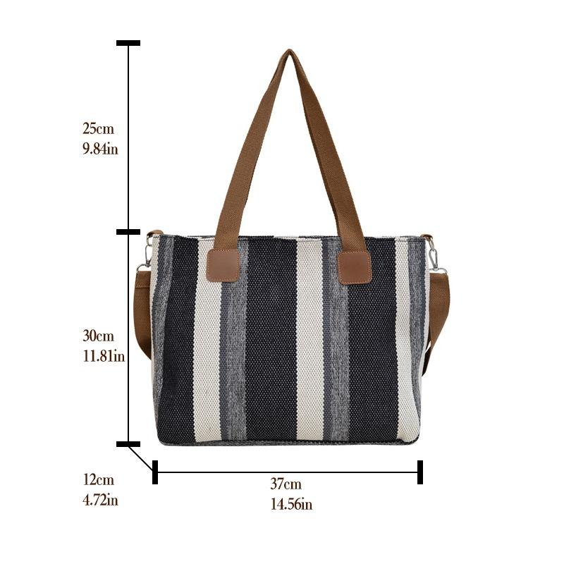 Women's Large Capacity Tote Bag Striped Crossbody Canvas Bag 2026 New Trendy Versatile Class Commuting Shoulder Bag