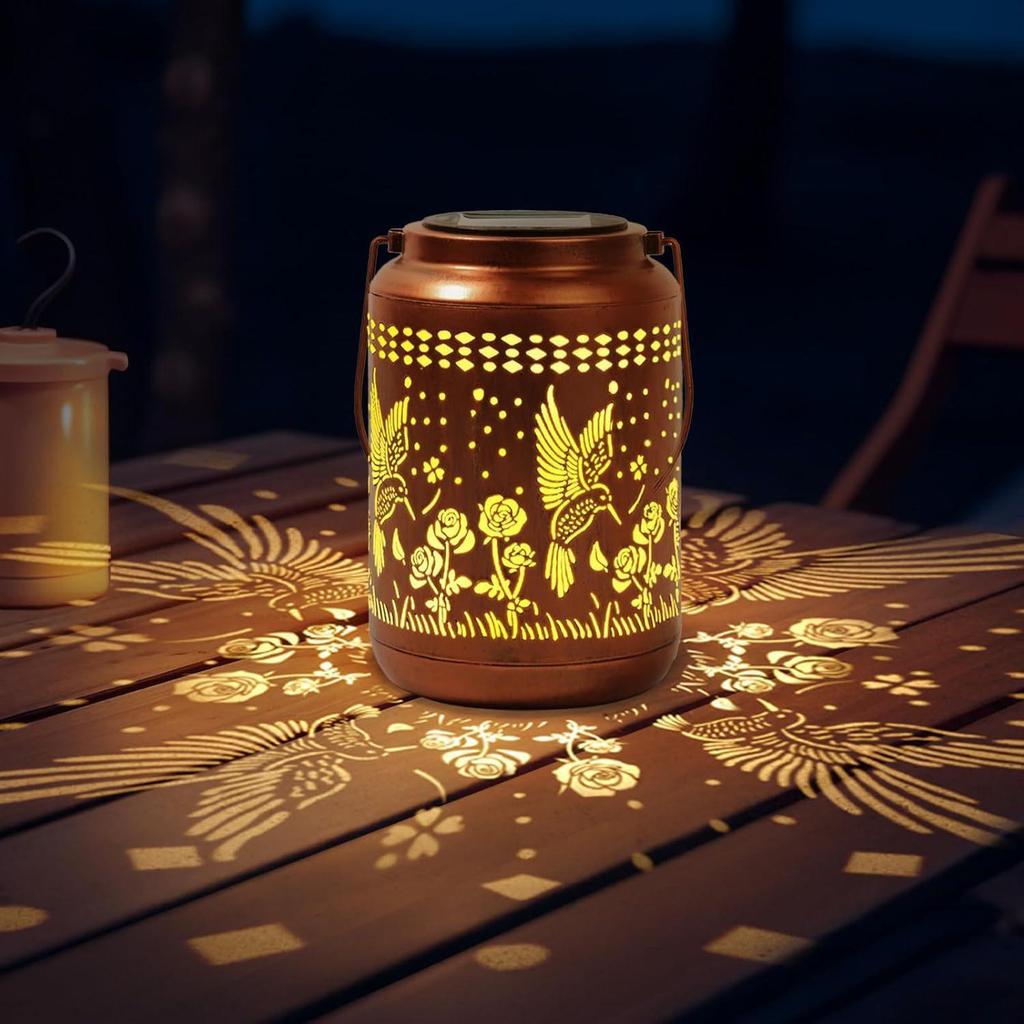 Hummingbird Solar Courtyard Lantern - Popular Garden Craft, In Stock, Balcony Wrought Iron Design