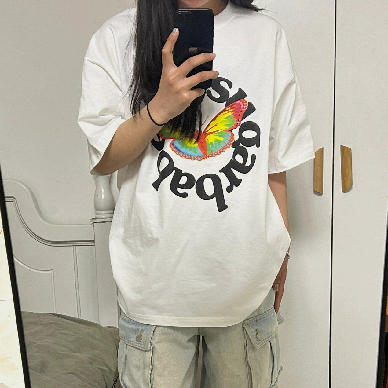 

Американские винтажные забавные принты, белые футболки с короткими рукавами для женщин 2025 года, повседневные свободные футболки в стиле Харадзюку, уличные футболки, топы y2k XXL бежевый