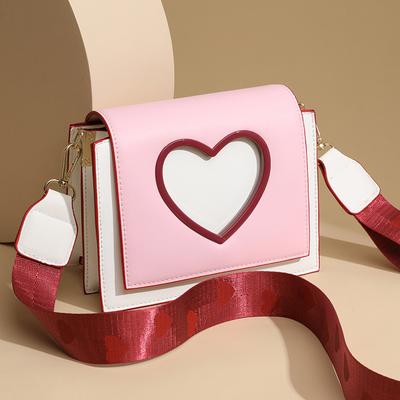 Genți crossbody dulci și drăguțe pentru femei Geantă de umăr cu decupaj în formă de inimă pentru studenți Geantă de mână cu clapetă și curele late pentru vară Geantă