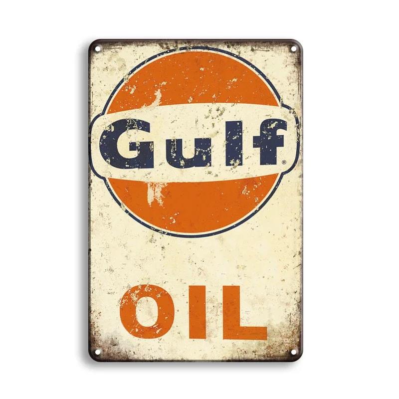 Vintage Decor Shabby Chic Metal Tin Signs Gulf Esso Agip Man Cave Wall Decoraion Motor Oil Garage Wall Stickers Gas Decor Pla