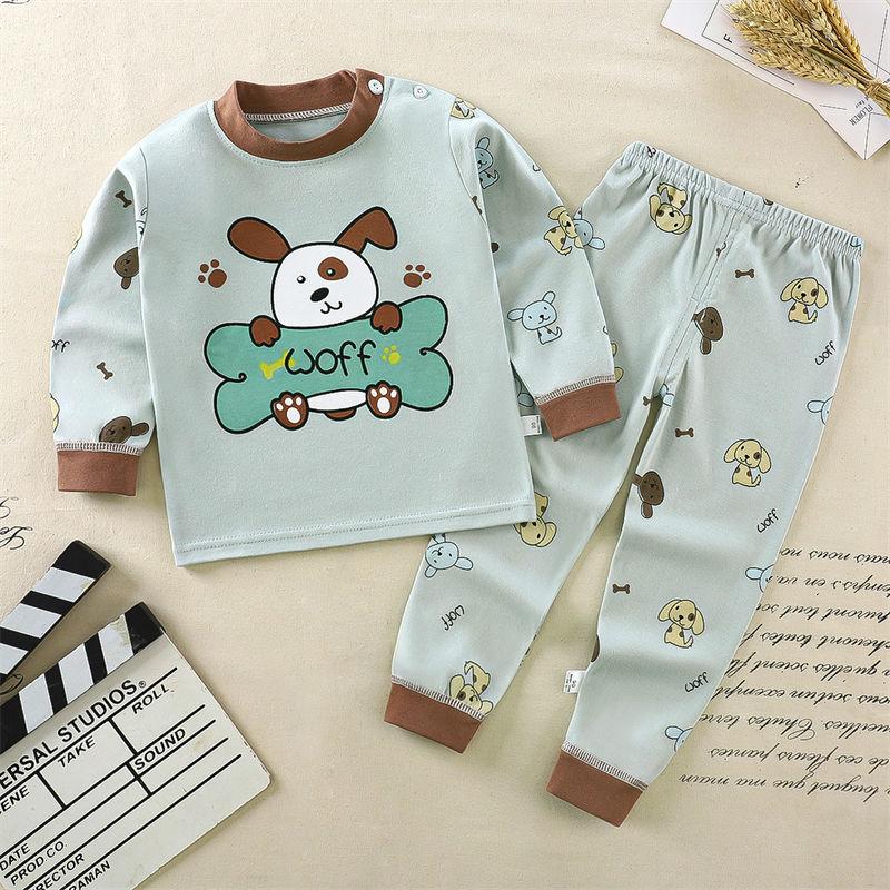 2026 Summer Children Long Sleeve Pant Underwear Set Baby Spring O-Neck Cartoon Cotton Pajama Set Home Wear Clothing for Girl Boy