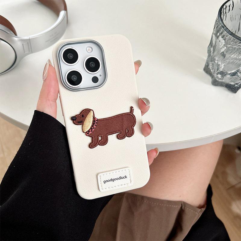 TPU Faux Leather Phone Case with Hand Strap & Puppy Pendant for iPhone 16 Pro Max, 15, & 14 Women's