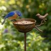 Outdoor Garden Bird Bath Stake with Rust Finish Metal Construction Vintage Style Yard Decoration Bird Feeder Stand