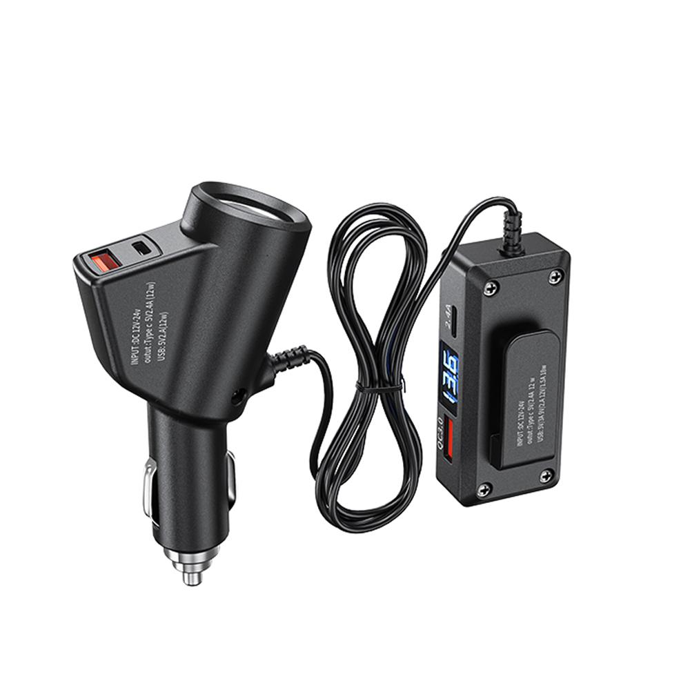 Quick Charge Multifunctional Car Digital Display Vehicle Charger Fast Charging Cable Auto Charger Adapter USB Fast Charging Universal QC3.0+PD TypeC