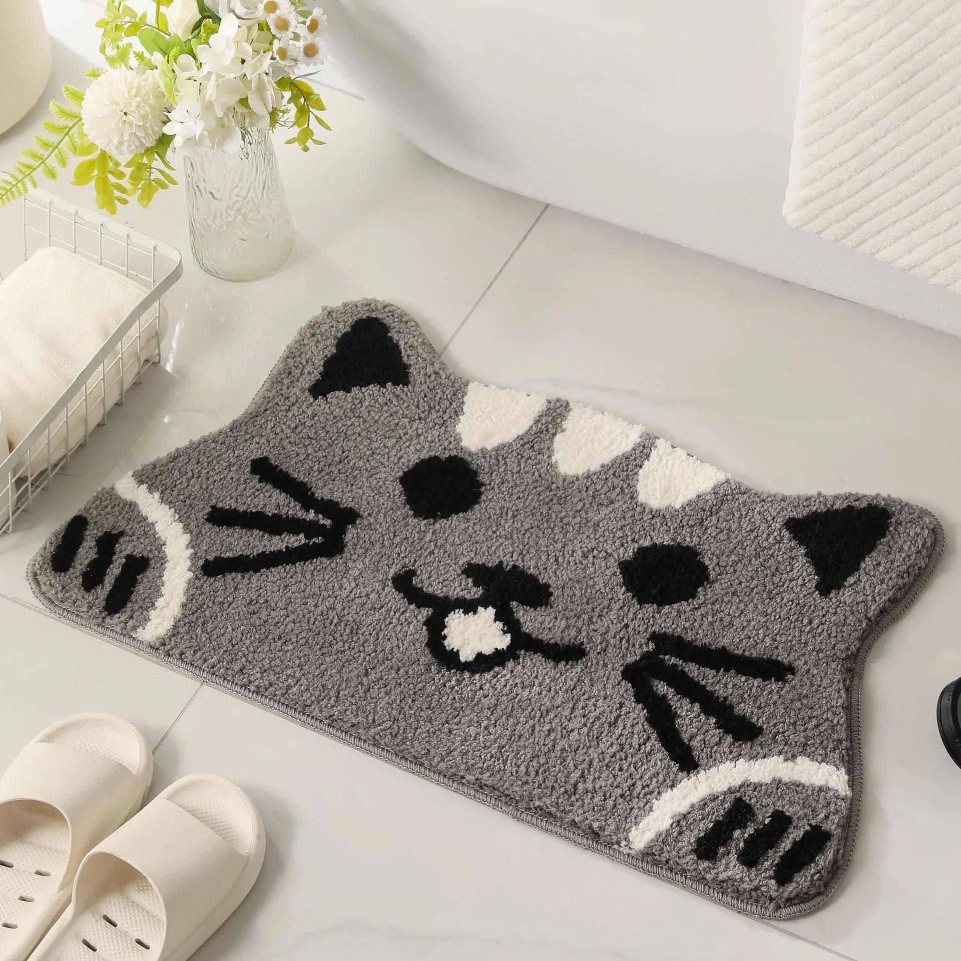 

Cartoon Cat Series Bath Mats Thickened Plush Bathroom Rug TPR Anti Slip Bathroom Shower Room Absorbent Foot Mat Doormat 40x70cm