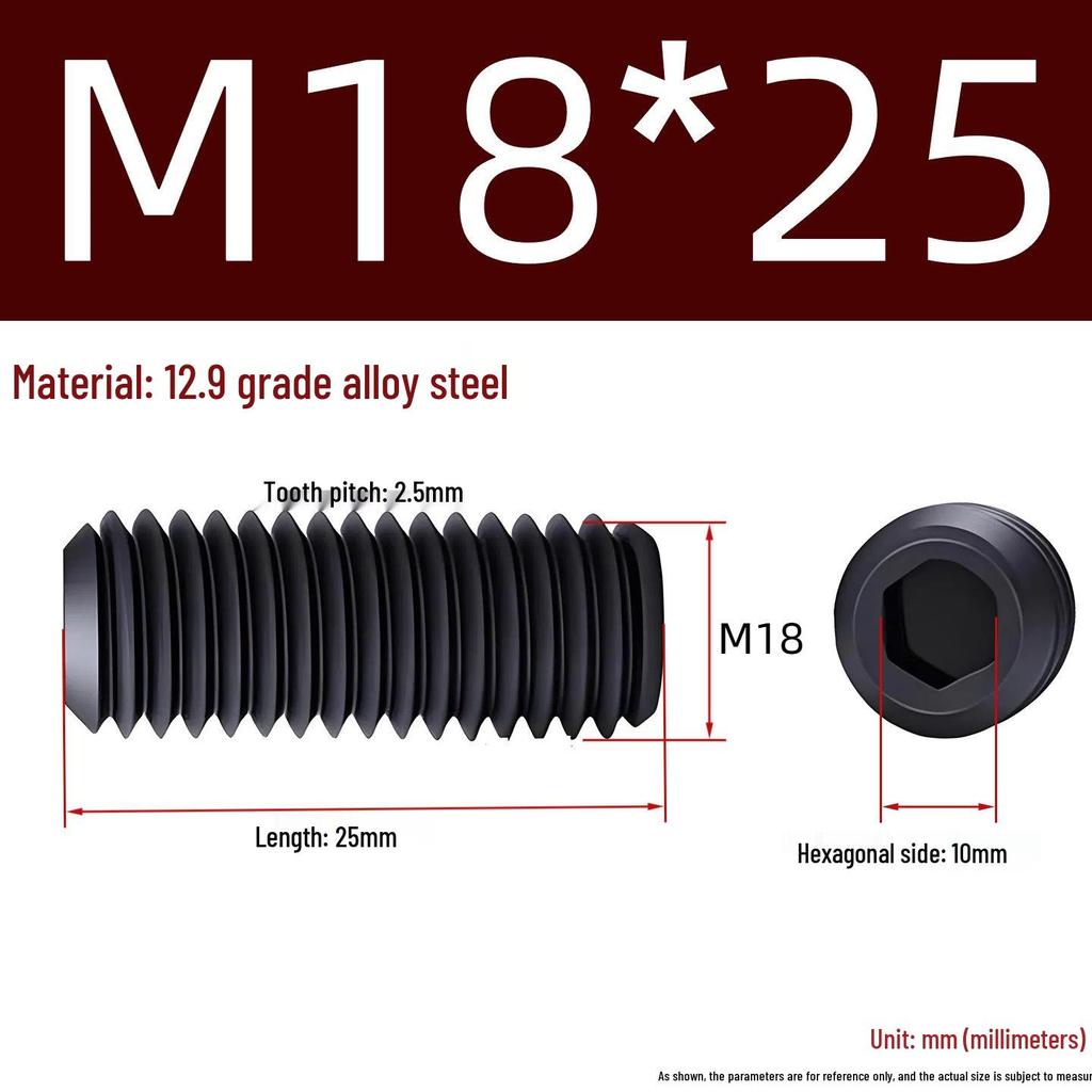 Grade 12.9 Hex Socket Headless Set Screw (M3-M16)