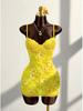 2025 Cross-border Sexy Lace Slip Dress: Waist-cinching Retro Floral Print, Backless, Hip-hugging, Ruffled Design.